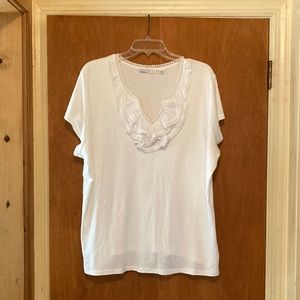 Isaac Mizrahi white ruffled-front top